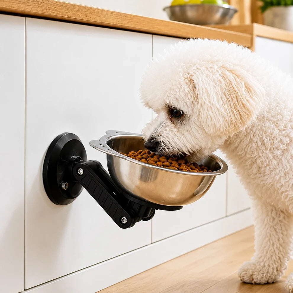 Wall-Mounted Adjustable Pet Bowl with Stainless Steel Dish