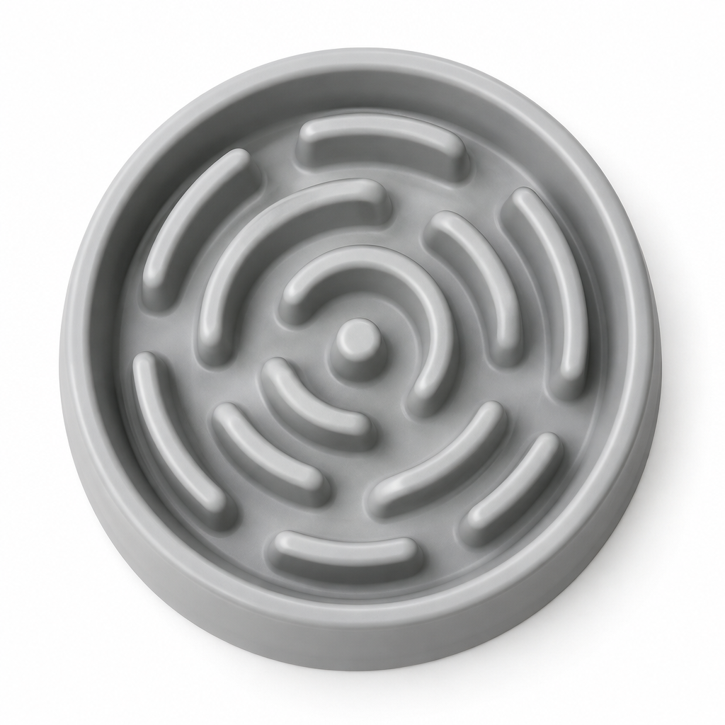 Slow feeder dog bowl top-down maze pattern view