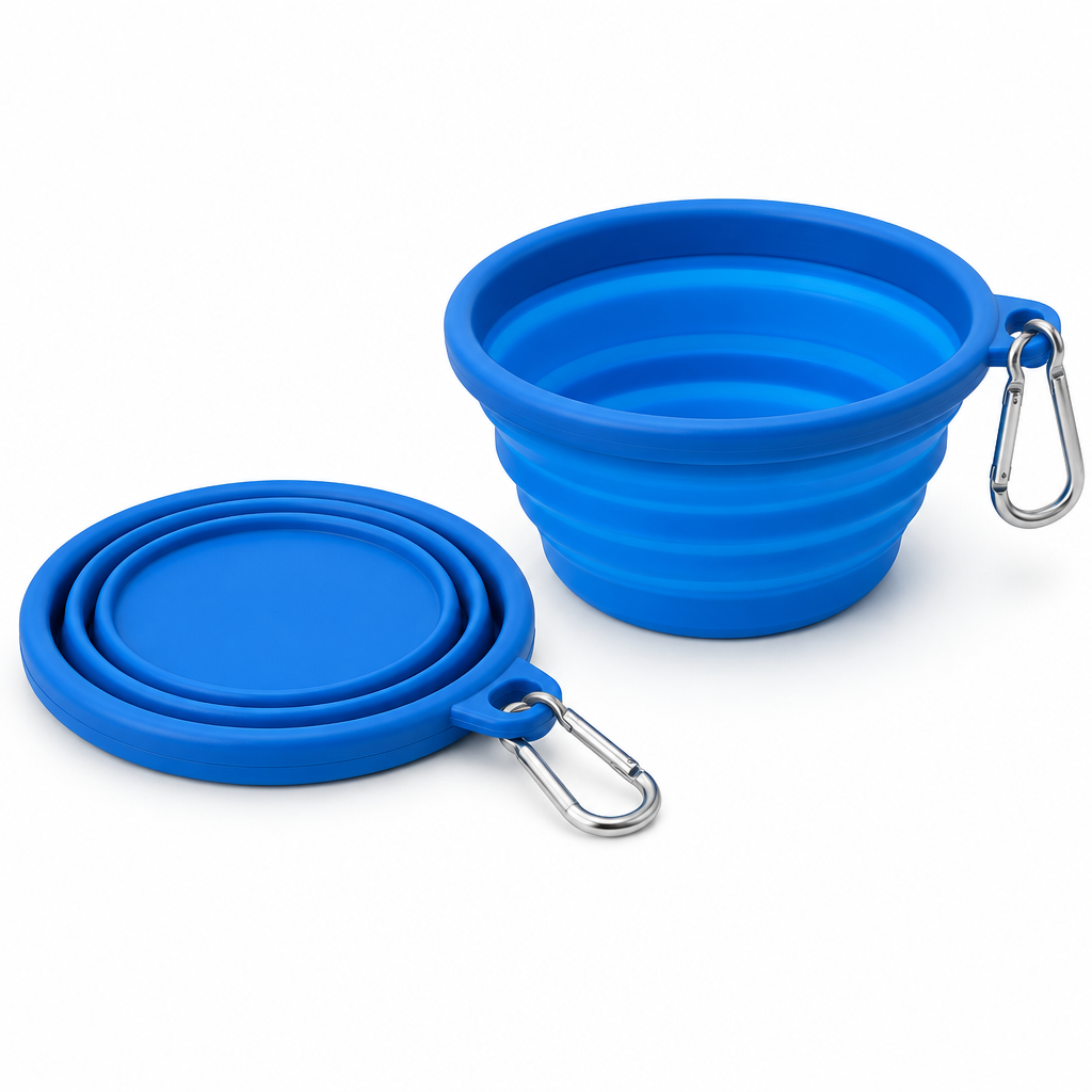 Collapsible travel dog bowl collapsed and expanded comparison