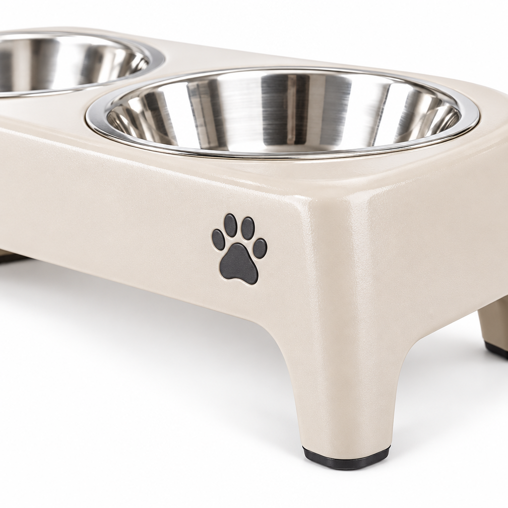 Elevated Double Dog Bowl Stand close-up detail view