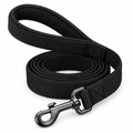 Black padded handle dog leash coiled view