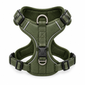 No-pull dog harness front view flat lay olive green