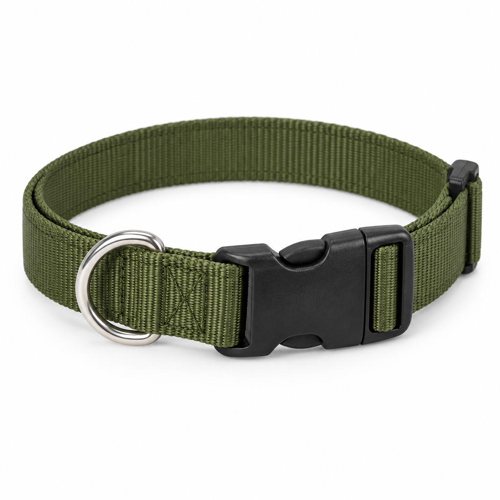 Adjustable dog collar olive green loop angle view