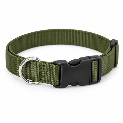 Adjustable dog collar olive green loop angle view