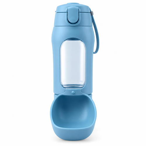Sky blue dog water bottle front view