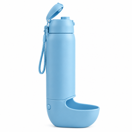 Sky blue dog water bottle side view