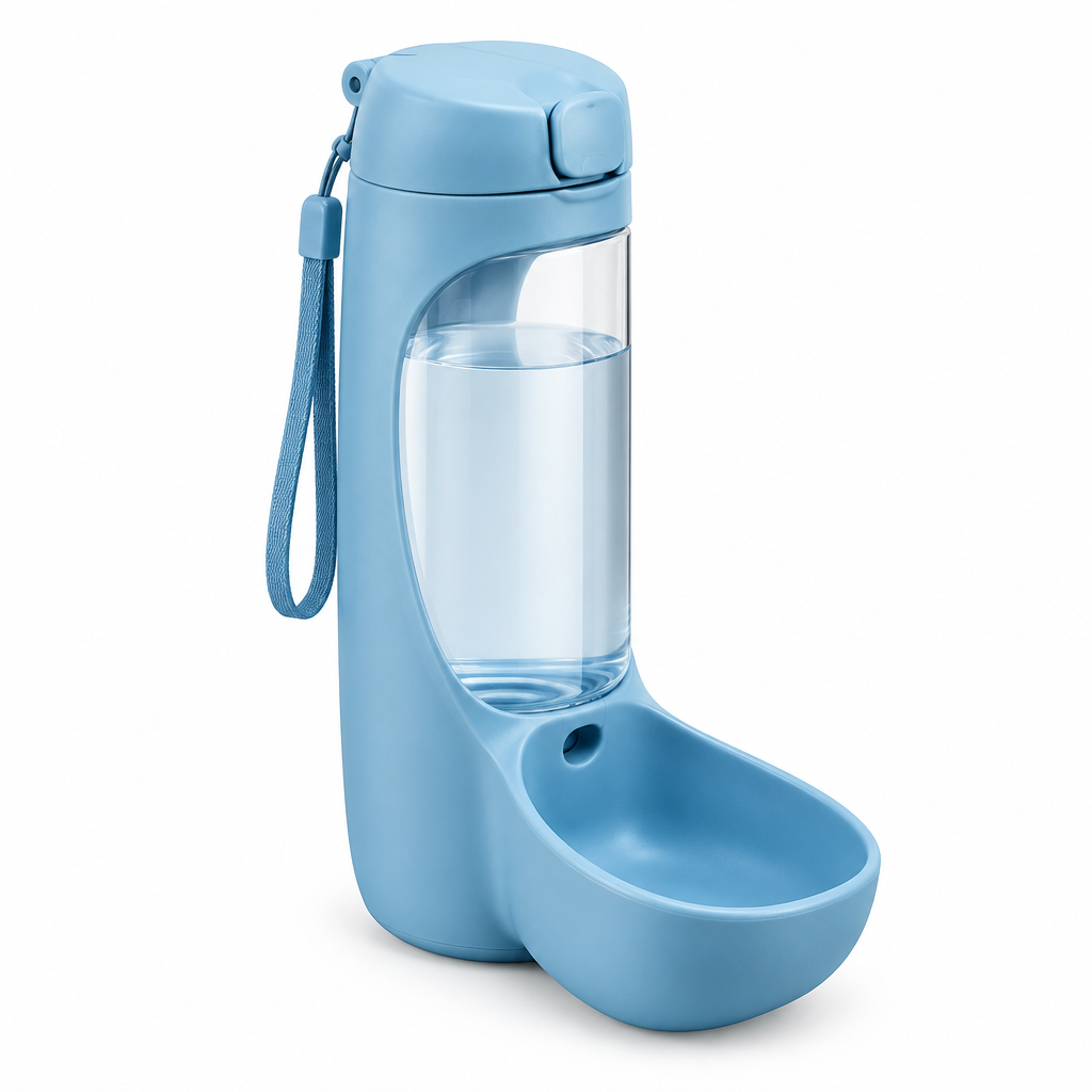 Sky blue dog water bottle three-quarter view
