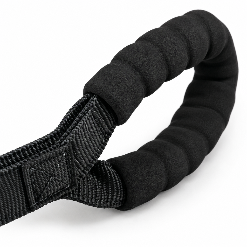 Black dog leash padded handle grip close-up