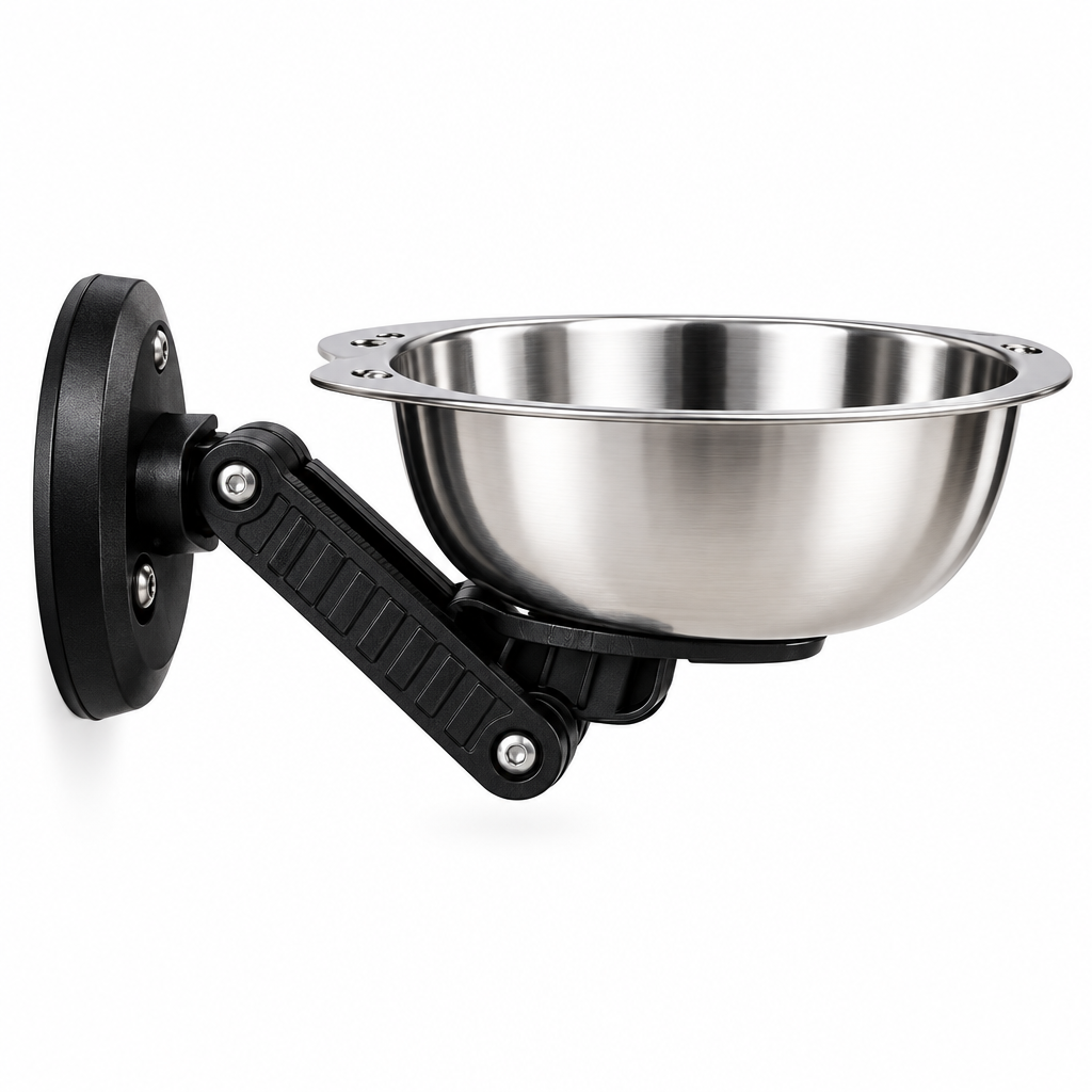 Wall-mounted pet bowl side profile view