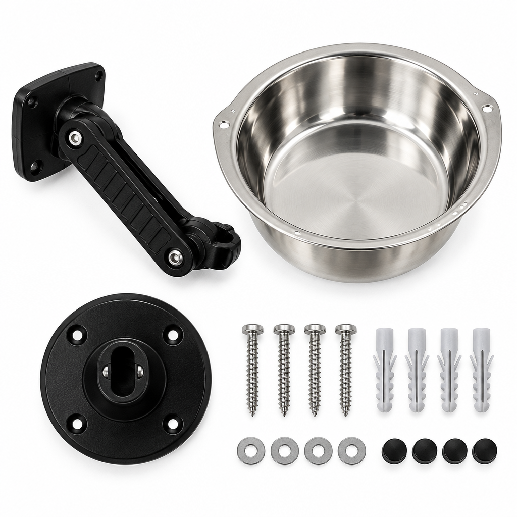 Wall-Mounted Adjustable Pet Bowl with Stainless Steel Dish